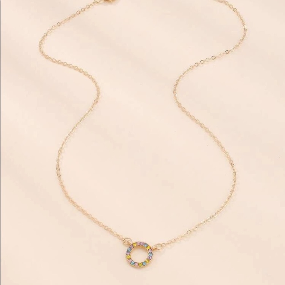 🎀 Lovely Multicolored Round Rhinestone Necklace - Picture 1 of 4